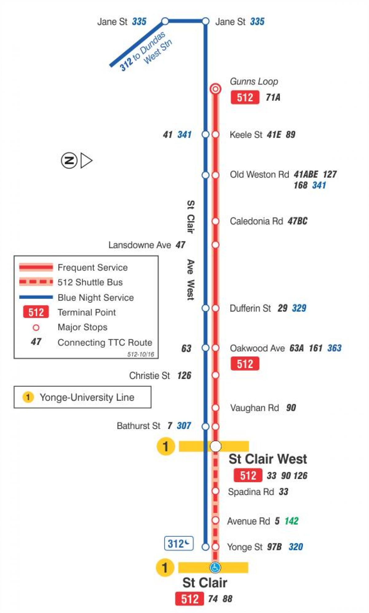 Karte tramvaju līnijas 512 St. Clair