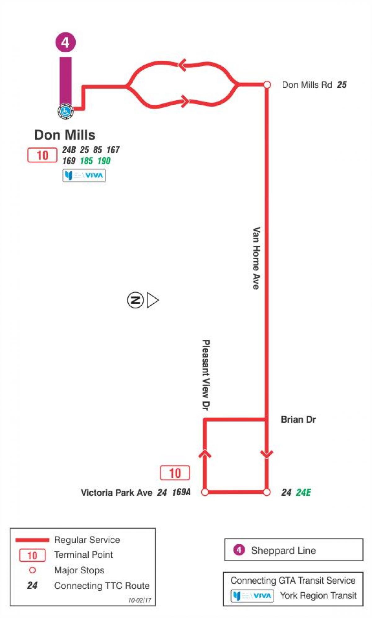 Karte TTC 10 Van Horne autobusu maršrutā Toronto