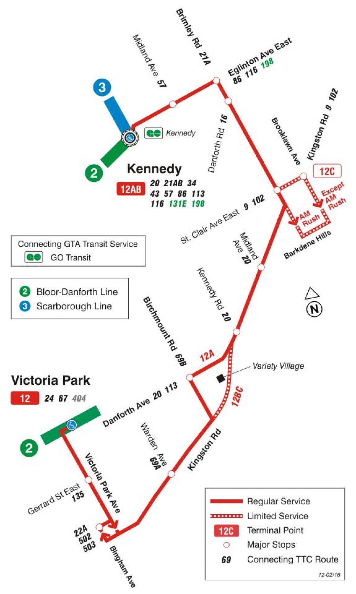 Karte TTC 12 Kingston Rd autobusu maršrutā Toronto