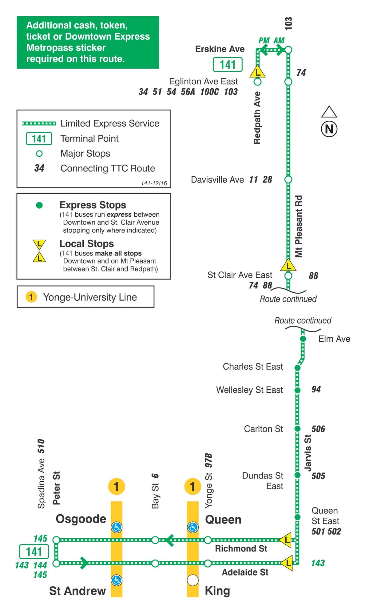 Karte TTC 141 Downtown / Mt Pleasant Express autobusu maršrutā Toronto