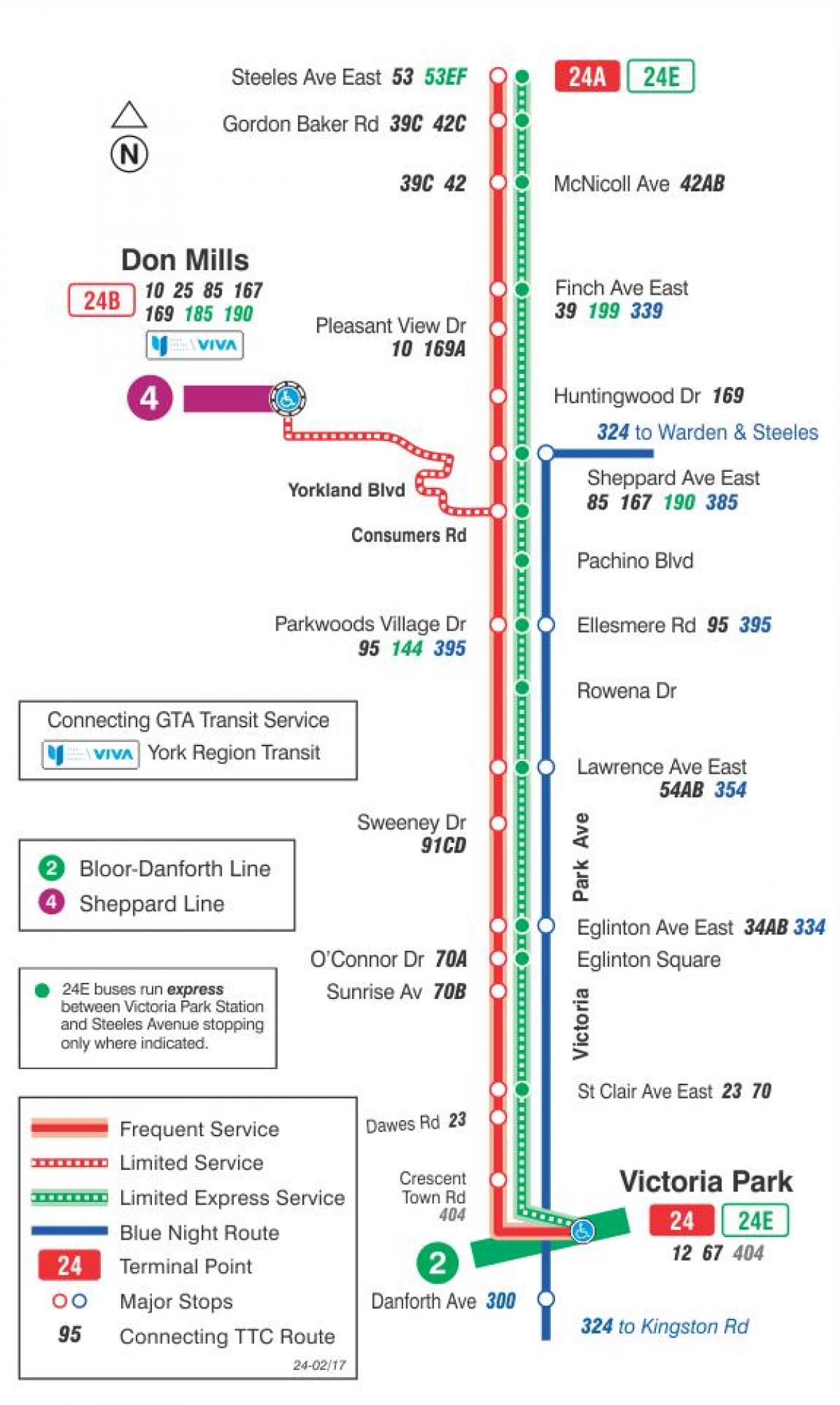 Karte TTC 24 Victoria Park autobusu maršrutā Toronto
