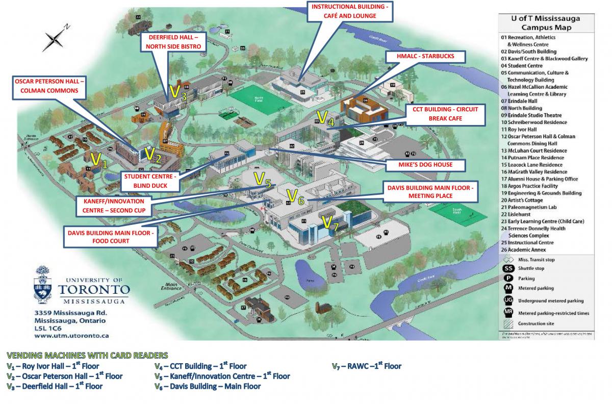 Karte university of Toronto Mississauga campus ēdināšanas pakalpojumi