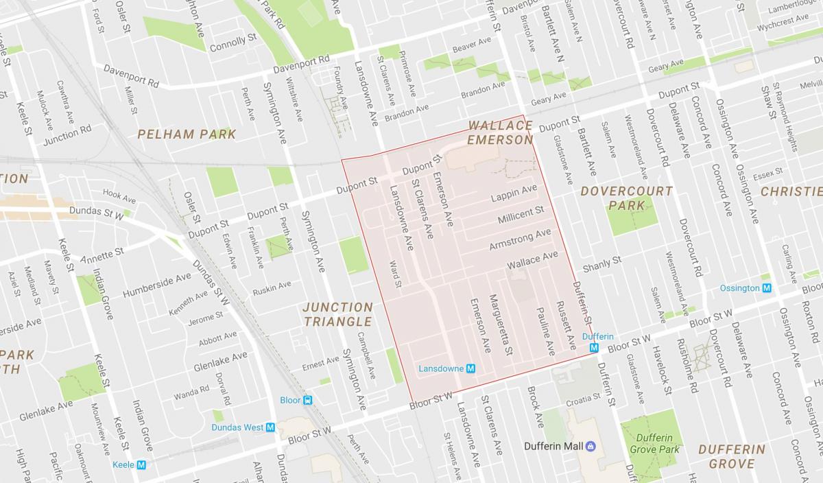 Karte Wallace Emersons kaimiņattiecību Toronto