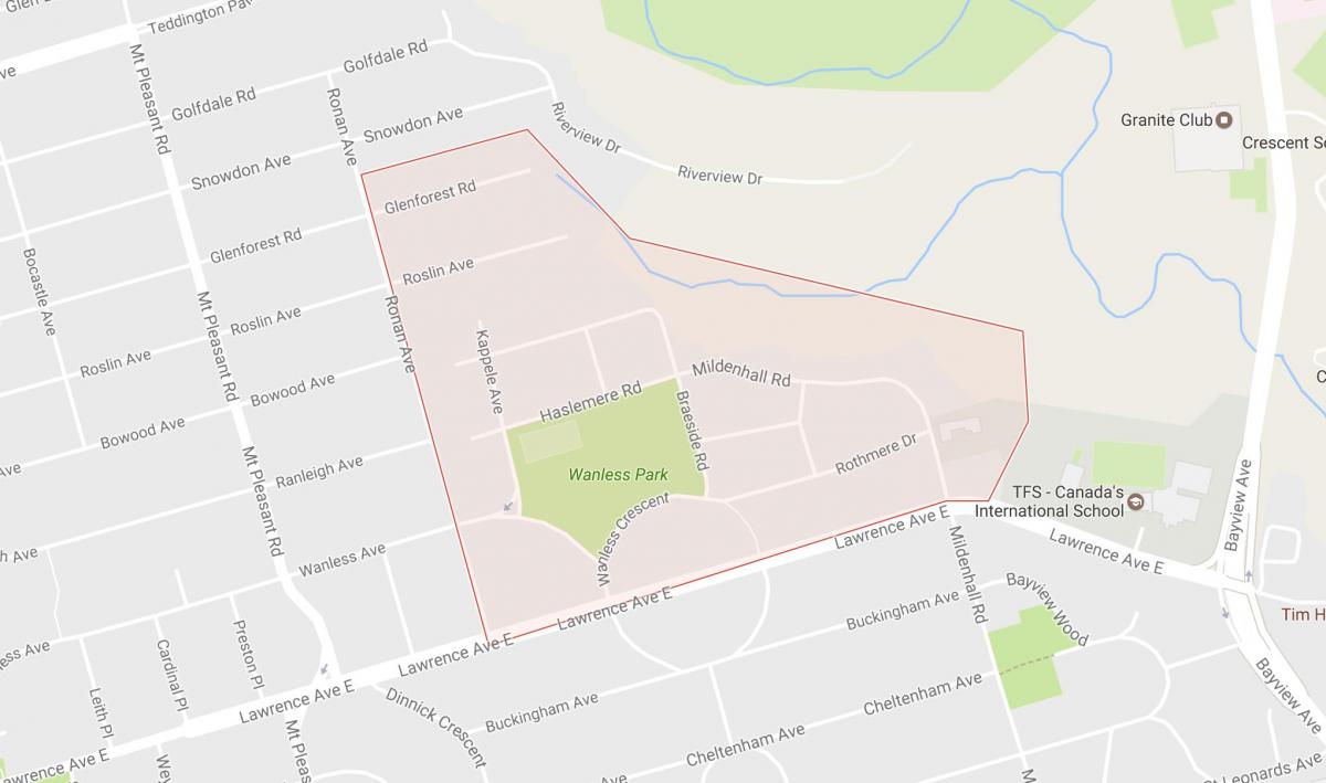 Karte Wanless Park kaimiņattiecību Toronto