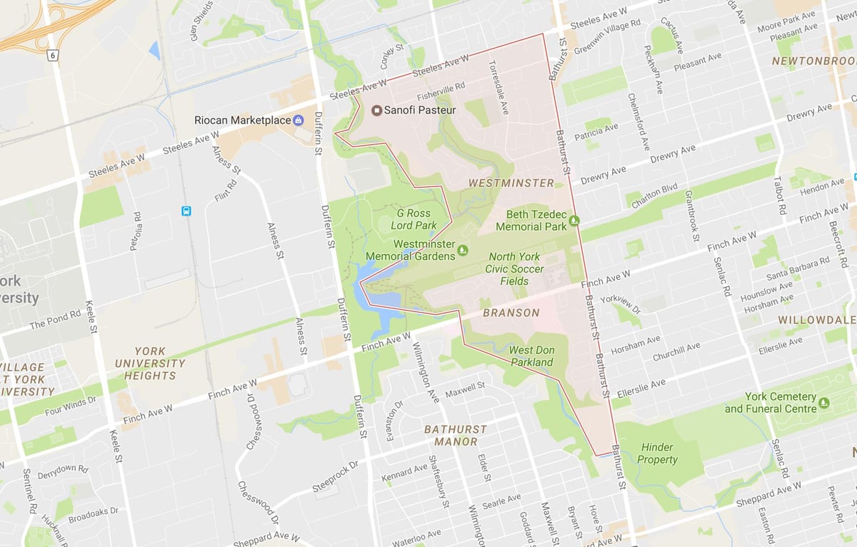 Karte Westminster–Branson kaimiņattiecību Toronto