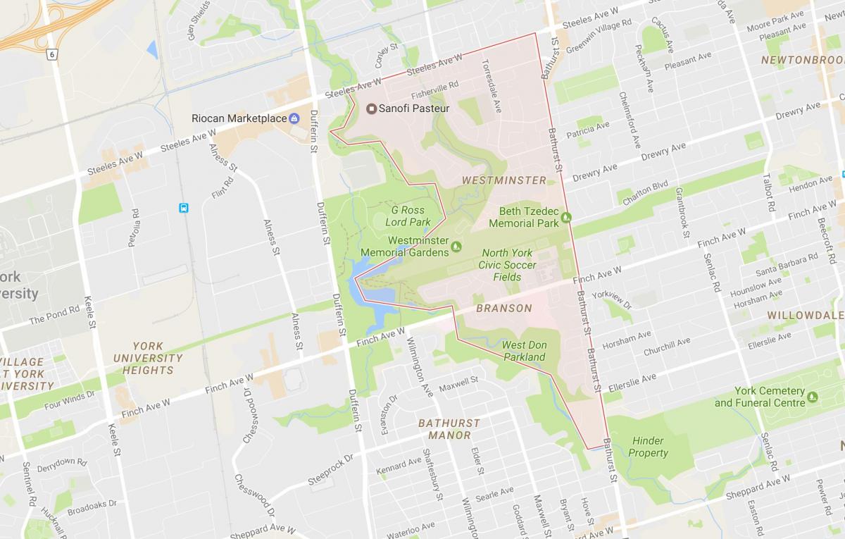 Karte Westminster–Branson kaimiņattiecību Toronto