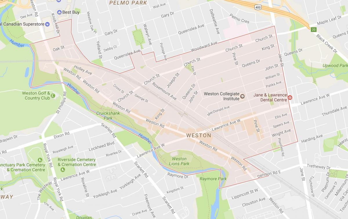 Karte Weston kaimiņattiecību Toronto