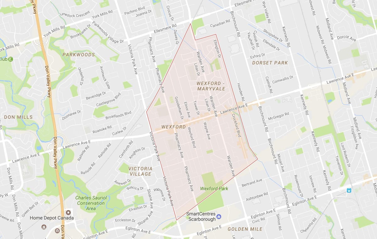 Karte Wexford kaimiņattiecību Toronto