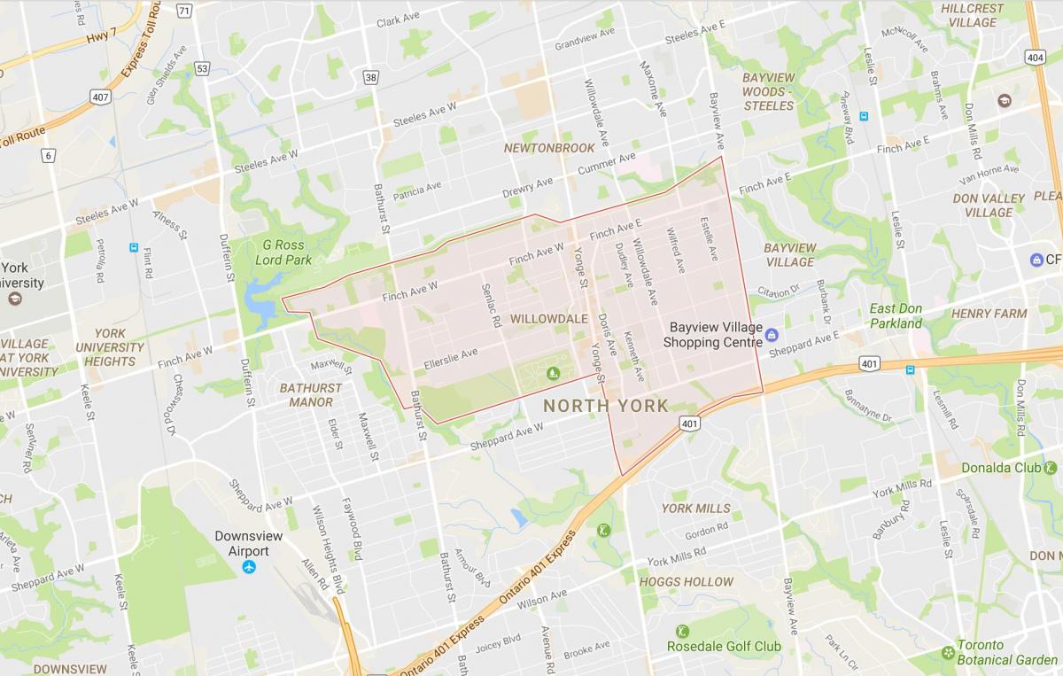 Karte Willowdale kaimiņattiecību Toronto