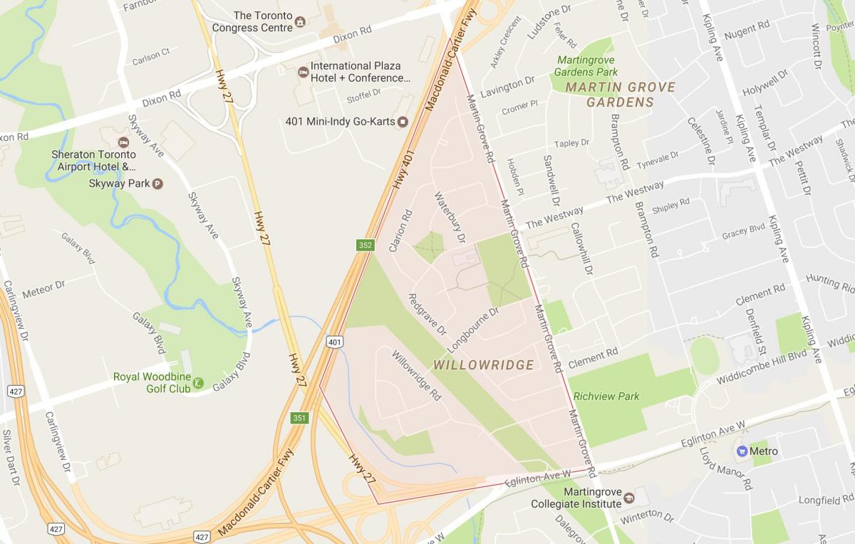 Karte Willowridge kaimiņattiecību Toronto