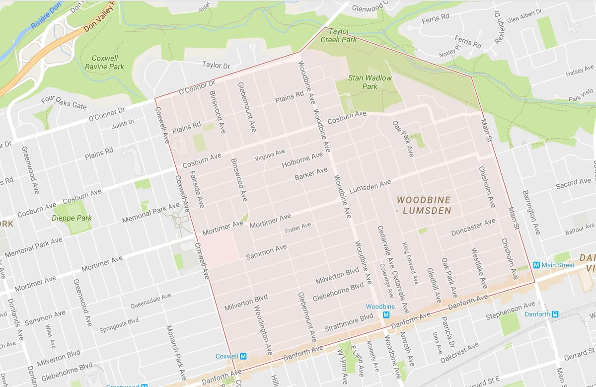 Karte Woodbine Augstumu kaimiņattiecību Toronto