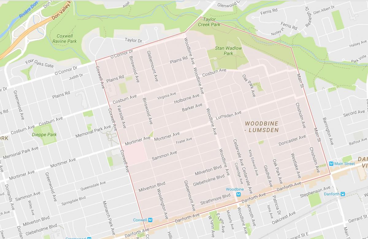 Karte Woodbine Augstumu kaimiņattiecību Toronto