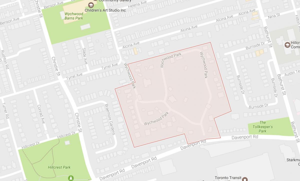 Karte Wychwood Park kaimiņattiecību Toronto