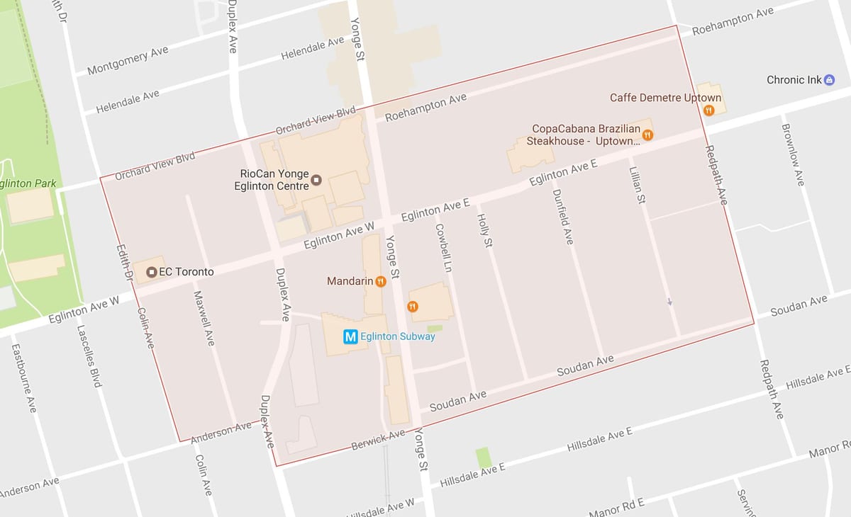 Karte Yonge un Eglinton kaimiņattiecību Toronto