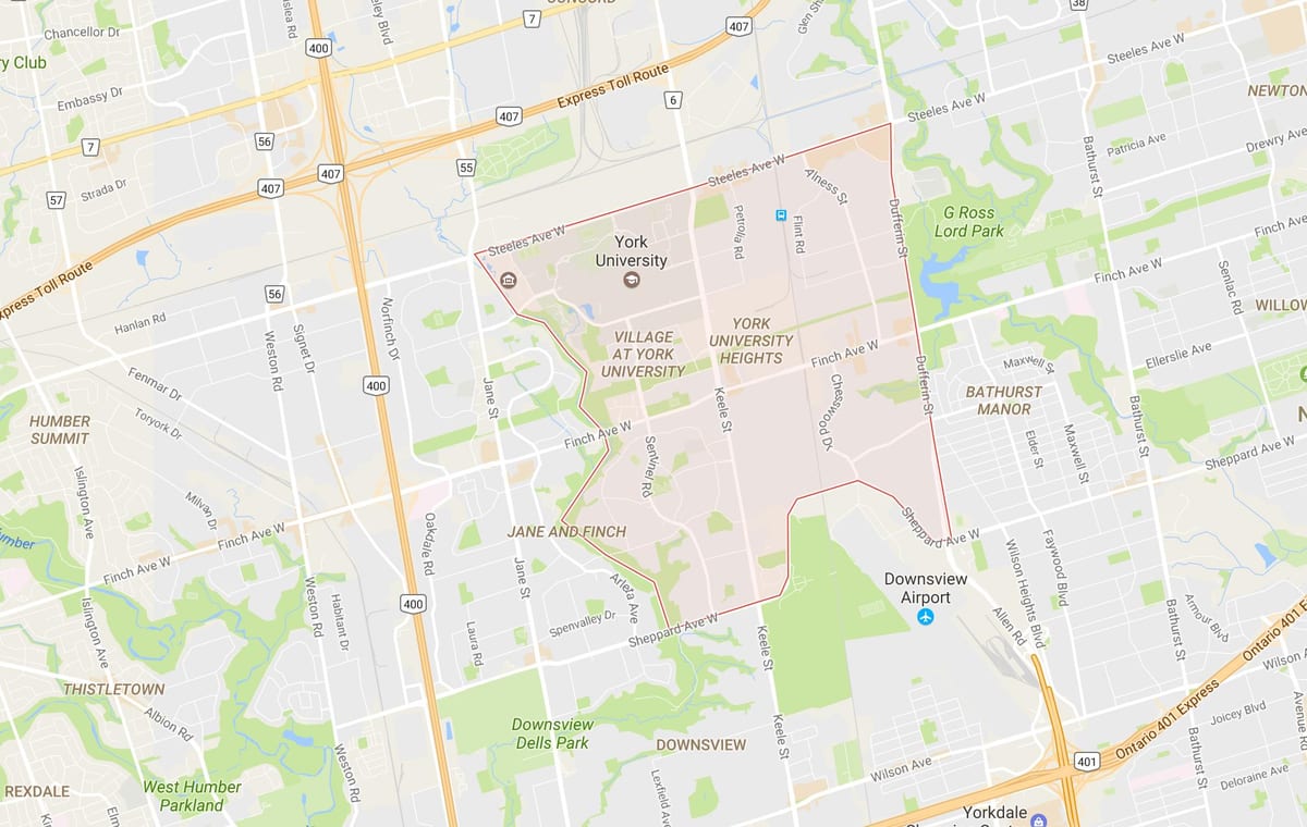 Karte York University Heights kaimiņattiecību Toronto