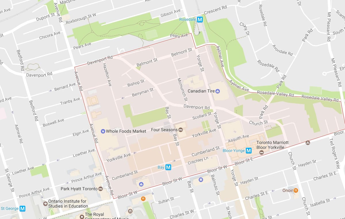 Karte Yorkville kaimiņattiecību Toronto