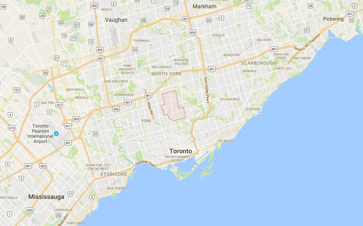 Karte Ziemeļu rajona Toronto