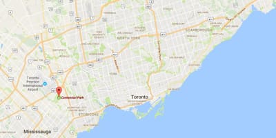 Karte Centennial Park rajonā Toronto