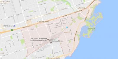 Karte Mimico kaimiņattiecību Toronto