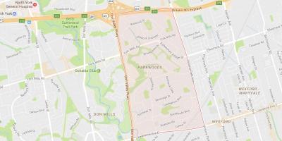 Karte Parkwoods kaimiņattiecību Toronto