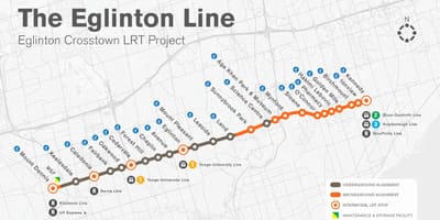 Karte Toronto metro Eglinton līnijas projekta