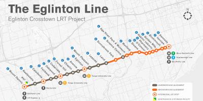 Karte Toronto metro Eglinton līnijas projekta