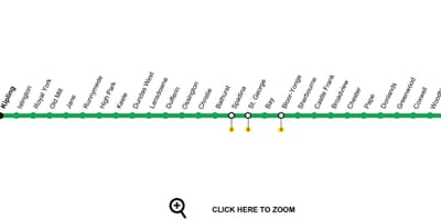 Karte Toronto metro līniju 2 Bloor-Danforth