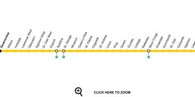 Karte Toronto metro līnija 1 Yonge-Universitāte