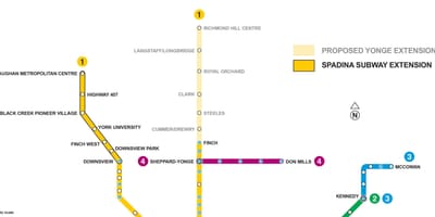 Karte Toronto metro paplašināšanu