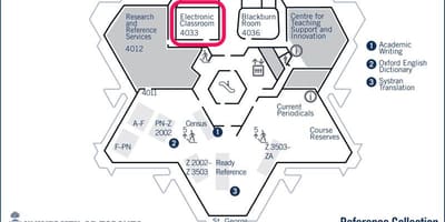 Karte Toronto universitātes Robarts bibliotēkas elektronisko klasē
