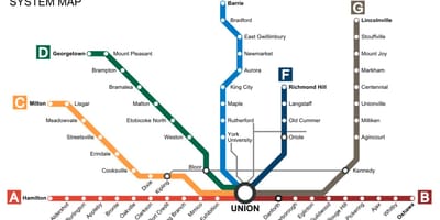 Karte Toronto vilcieni Iet Tranzīta