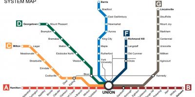 Karte Toronto vilcieni Iet Tranzīta