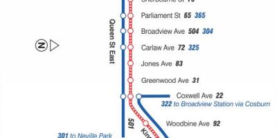 Karte tramvaju līnijas 502 Downtowner