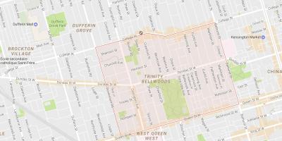 Karte Trīsvienības–Bellwoods kaimiņattiecību Toronto