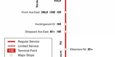 Karte TTC 17 Birchmount autobusu maršrutā Toronto