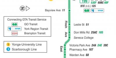 Karte TTC 199 Žubīte Raķešu autobusu maršrutā Toronto