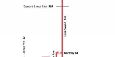 Karte TTC 31 Greenwood autobusu maršrutā Toronto