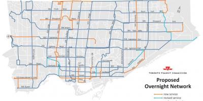 Karte TTC nakti tīkla Toronto