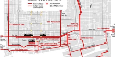 Karte Krastmalu Austrumu uzlabotas tīkla Toronto